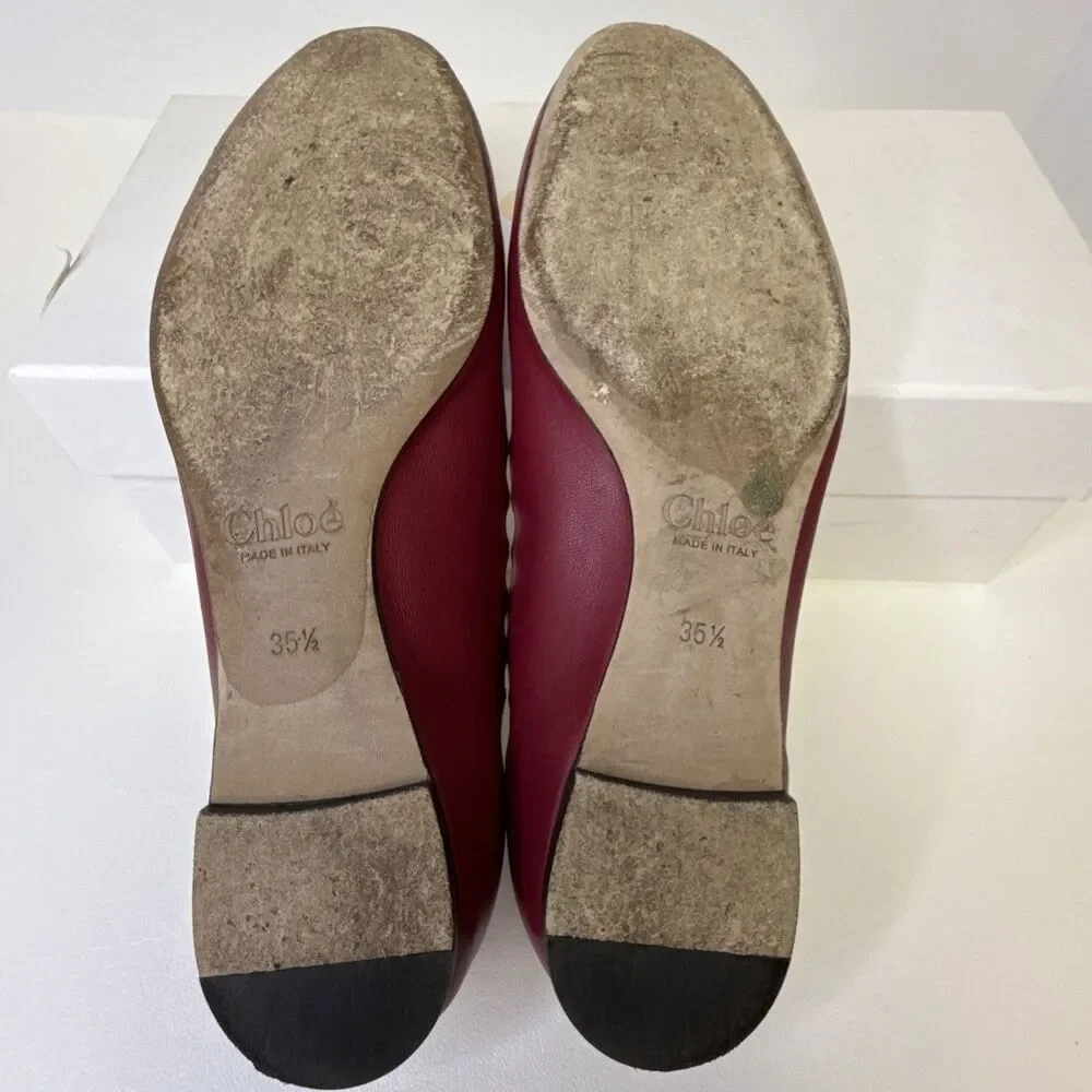 Chloe Lauren Scalloped Leather Ballet Flats Red Size EU 35.5 US 5.5